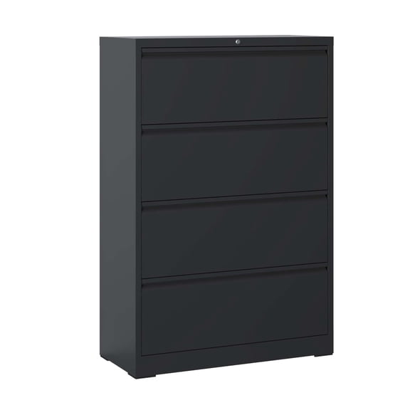 Lateral File Cabinet 4 Drawer Black, Lockable Filing Cabinet for Office