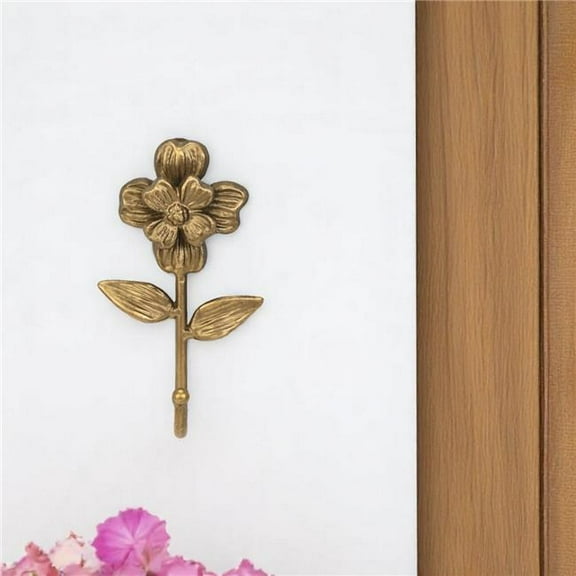 HomeRoots 612084 4 in. Antiqued Gold Cast Iron Flower Wall Hook