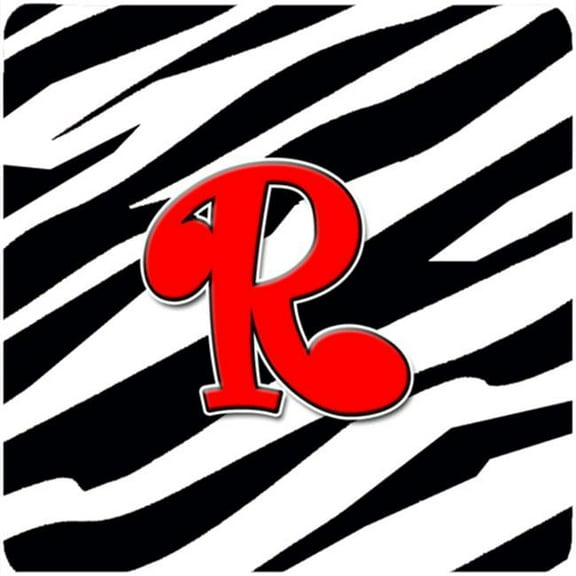 Monogram - Zebra Red Foam Coasters, Initial Letter R - Set 4, 3.5 x 3.5 In.