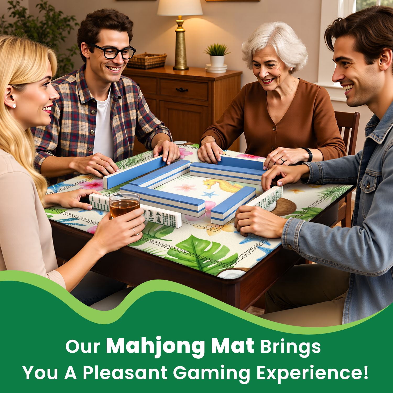 Mahjong Mat 31.5" x 31.5" Majestic Snow Covered Mountain Landscape Pine Forest Sky Non-Slip Noise Reduction American Mahjong Tiles Table Cover for Dominoes Poker Card Board Games Gift