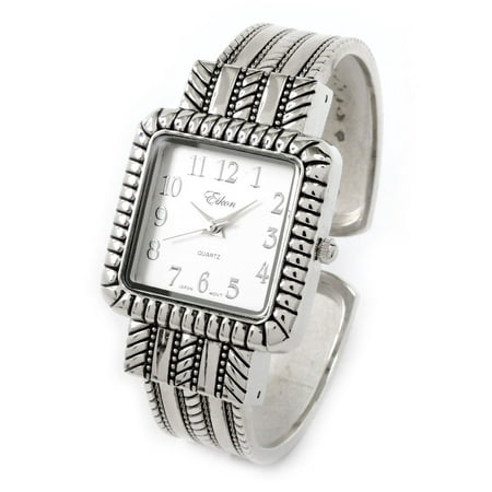 - Silver Metal Western Style Decorated Square Face Women's Bangle Cuff Watch