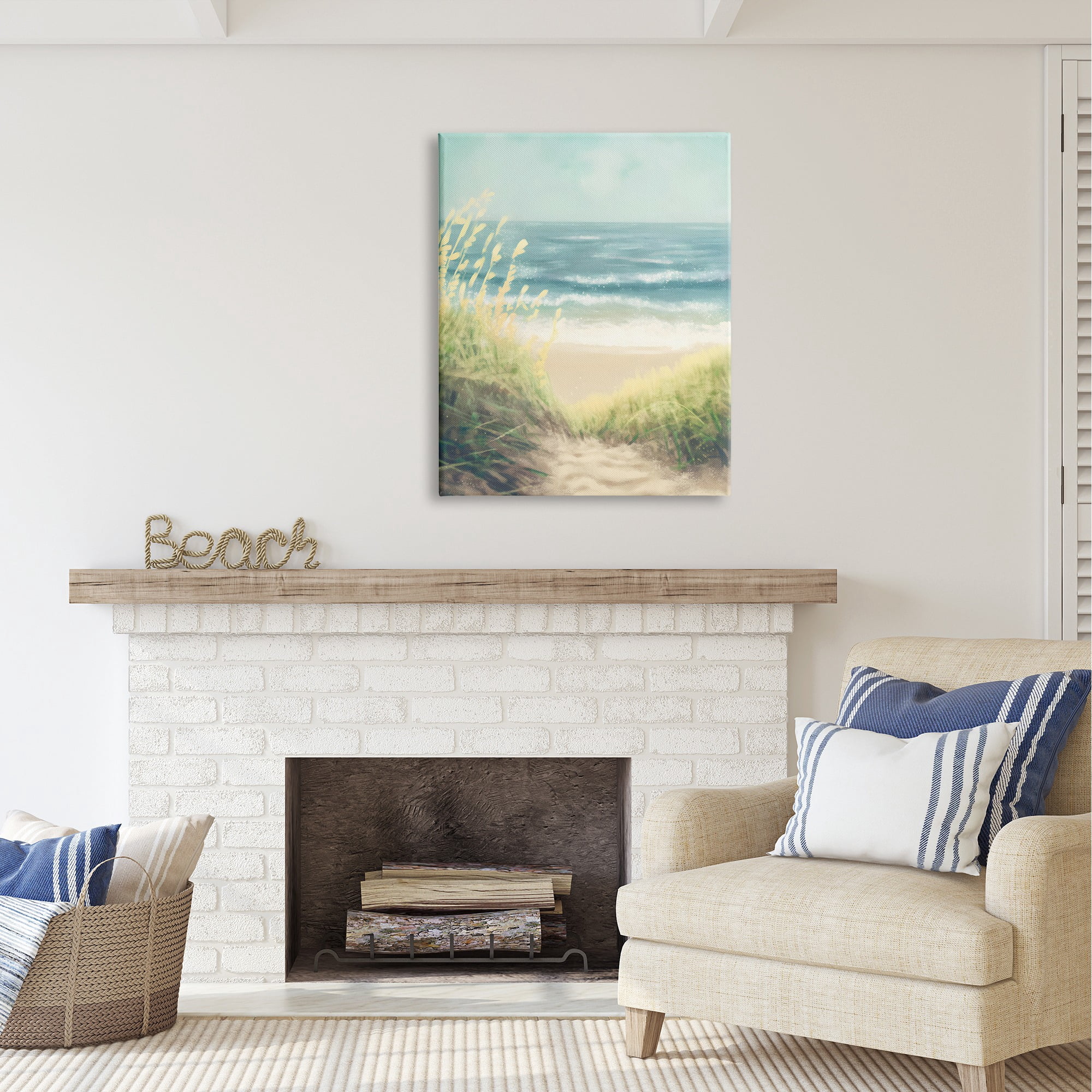 Stupell Industries Subtle Beach Reeds Landscape Painting Gallery Wrapped Canvas Art Print Wall Art, 30 x 40