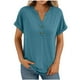 thumbnail image 3 of Blusas para mujer,Camisa informal de manga corta con cuello en V y botones para mujer, poliéster, corte holgado, uso diario, sopatenor, 3 of 9