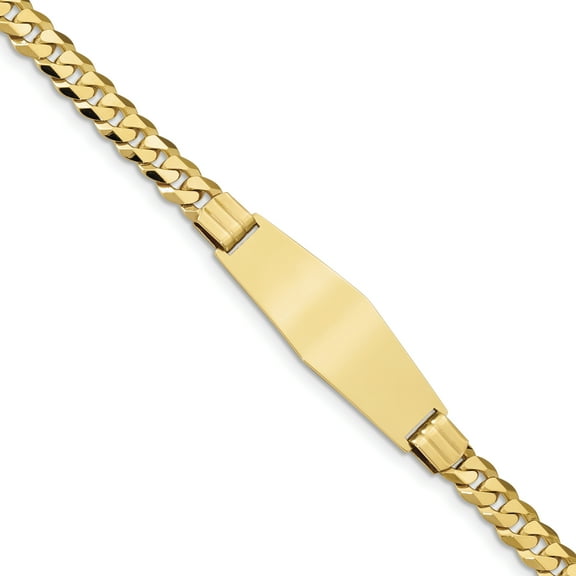 14K Yellow Gold Curb Link Soft Diamond Shape ID Bracelet