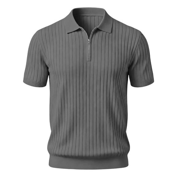 Boyscolos Men's Slim Fit Ribbed Knit Zipper Collar Muscle Polo Shirts, Stylish Short Sleeve Golf Casual Tees Gray 5XL