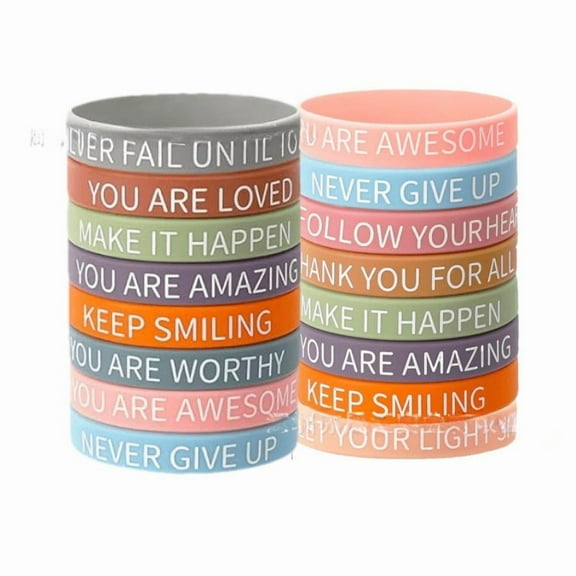 16 pcs Inspirational Quotes Silicone Bracelets Bulk Colorful Inspirational Rubber Wristbands Unisex Accessories for Men and Women Teenagers Teachers Home Office Party Gift Supplies