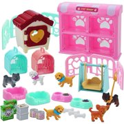 Pet Pretend Play Toys, 35Pcs Dog Figures Playset Toys for Kids Realistic Detailed Dog Care Center with Accessories Toy Sets Educational Gifts for Kids Toddlers Girls Boys