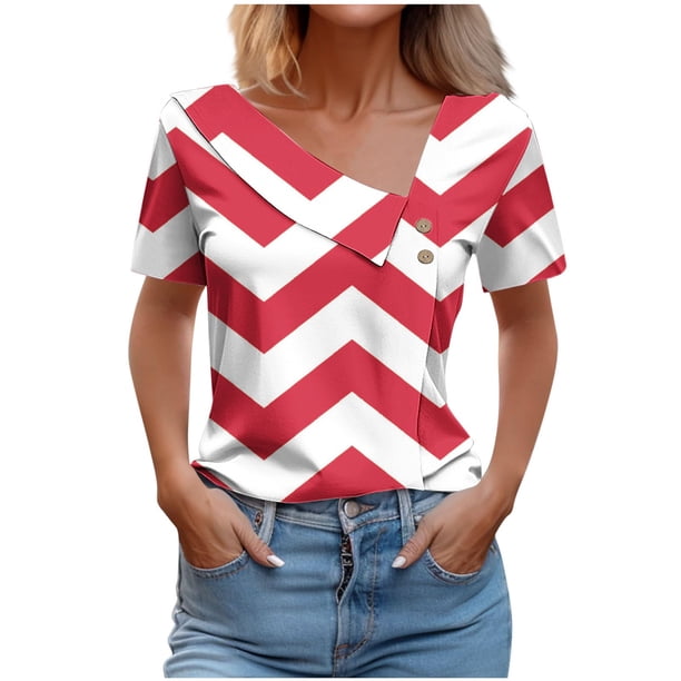 Tops de Algodón para Mujeres Cuello en V Casual de Manga Corta, Imitación Algodón Primavera Y Blusa de Verano