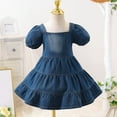 thumbnail image 1 of Robe pour Tout-Petit Bébé Été Manches Courtes Col Carré Robe Princesse Décontractée en Denim Robes pour Filles Bleu 4-5 Ans, 1 of 1