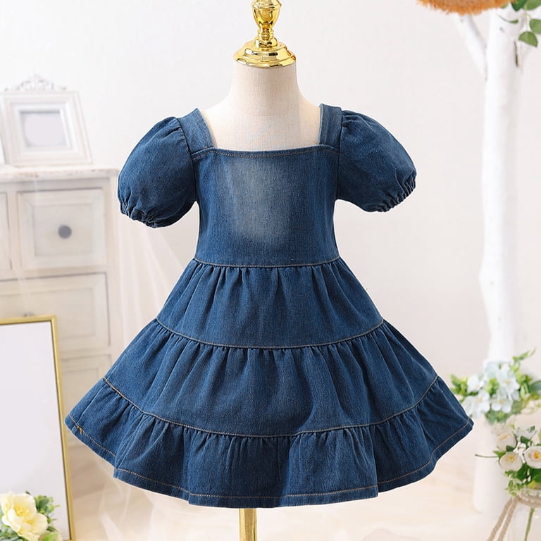 Little Girls Dresses Size 18 Months-24 Months Summer Short Sleeve Square  Neck Frilly Denim Dress Princess Skirt Casual Dress Graphic Dress -  Walmart.com