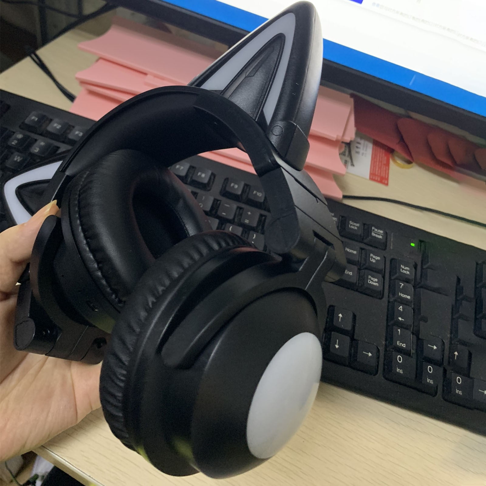 Wireless Cat Ear Headphones Bluetooth 5.0 Foldable LED Colorful Lighting 4 Inch Earmuffs AUX Built-In Mic 12H Playtime for Kids Teens Cosplay Gaming Audio Music Phone Tablet