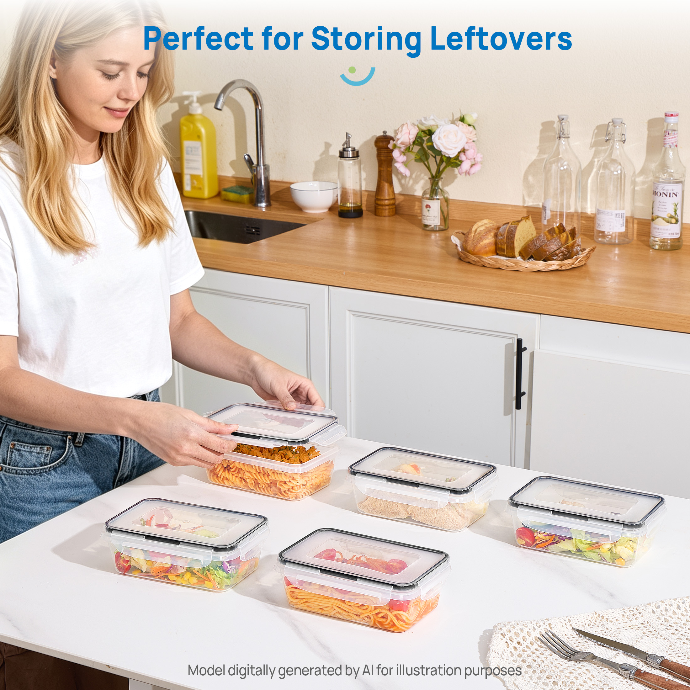 Sindcom 5-Pack Food Storage Containers with Lids, Black photo 7