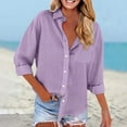 thumbnail image 2 of Womens Summer Outfits Shirts With Pockets Long Sleeve Down Shirt Blouse Loose Fit Vacation Beach Work Tops Clothes Womens Fashion Clothing, 2 of 4