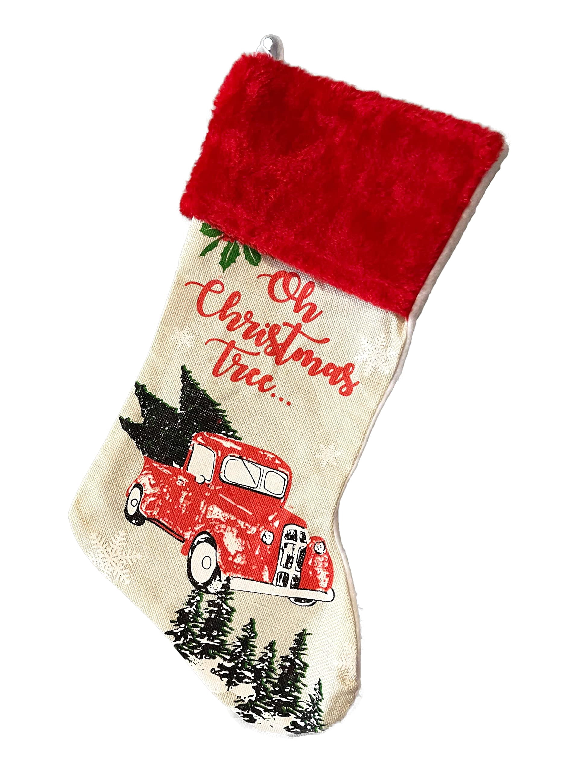 Large Christmas Stockings (20 inches Long), Vintage Truck Stockings for Christmas, Stockings