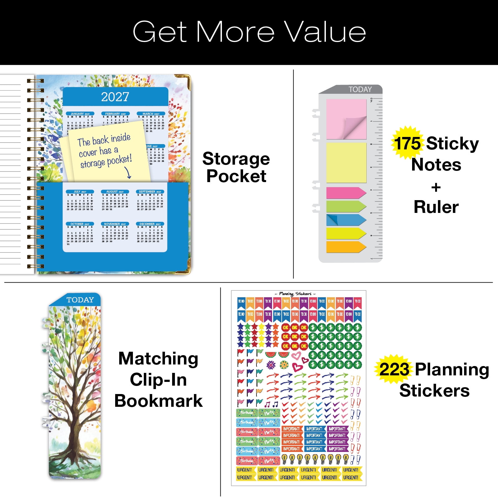 2026-2027 Excello Brands 8.5" x 11" Academic Year Hardcover Fashion Planner, Weekly/Monthly, 14 Month, Tree Seasons