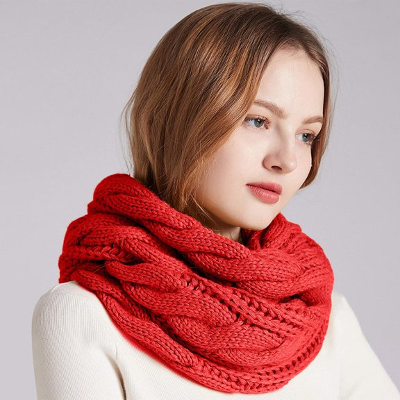 1PC Women'S Scarf Red Acrylic Scarf Loop Padded Scarf Bib Woolen Winter Knit Warmth Circle Womens Scarf
