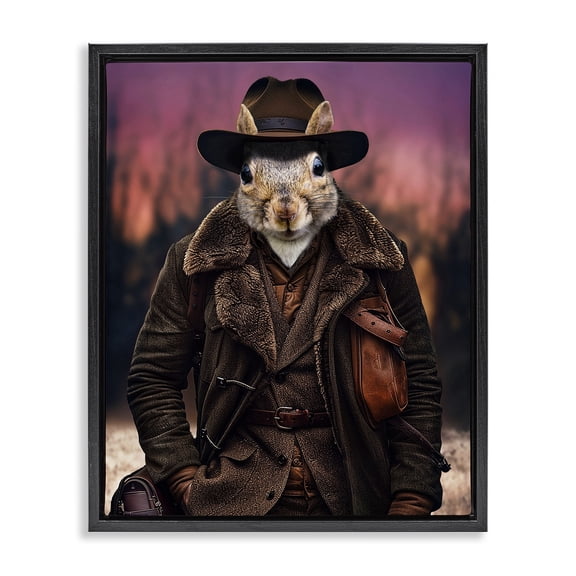 Stupell Industries Classic Squirrel Fashion Animals & Insects Painting Black Floater Framed Canvas Art Print Wall Art, 17 x 21