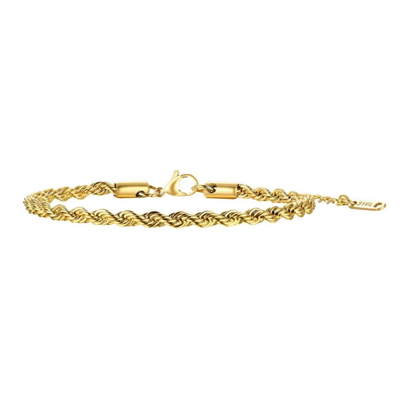 ELBLUVF Stainless Steel Gold Plated 2 3 4 5mm Twist Rope Chain Bracelet 16 5cm For Women Men (2mm)
