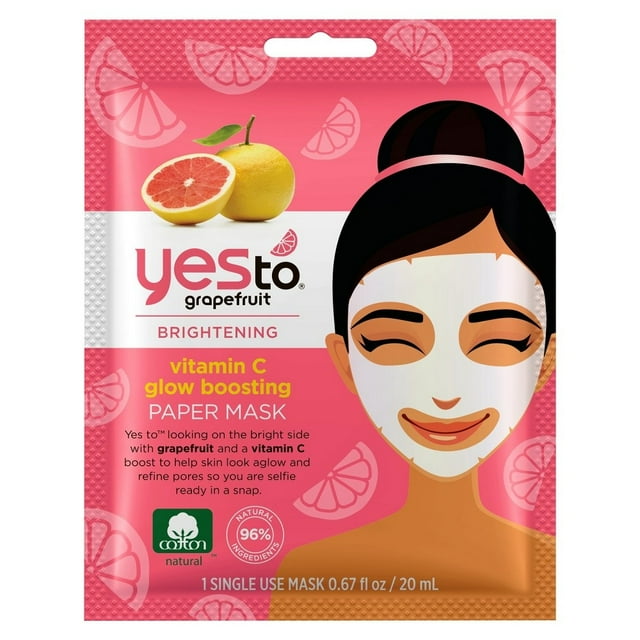 Yes To Masque en Papier Éclaircissant à la Vitamine C et Éclat pour Peau Terne et Irrégulière, 1 Masque à Usage Unique
