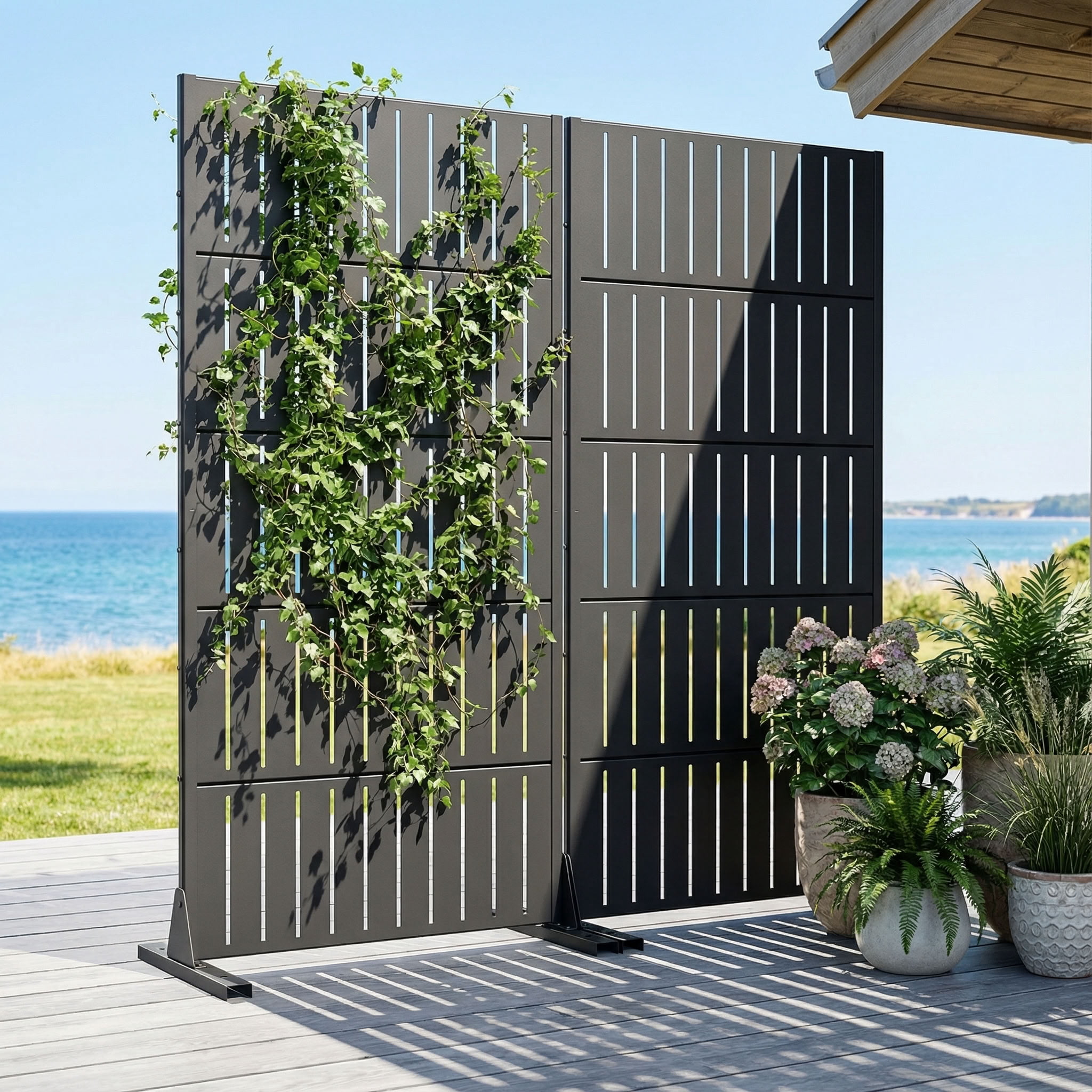 MAYEERTY 59*30in Outdoor Privacy Screen, Apartment Balcony Metal Privacy Panel, Privacy Divider for Patio, Backyard, Garden