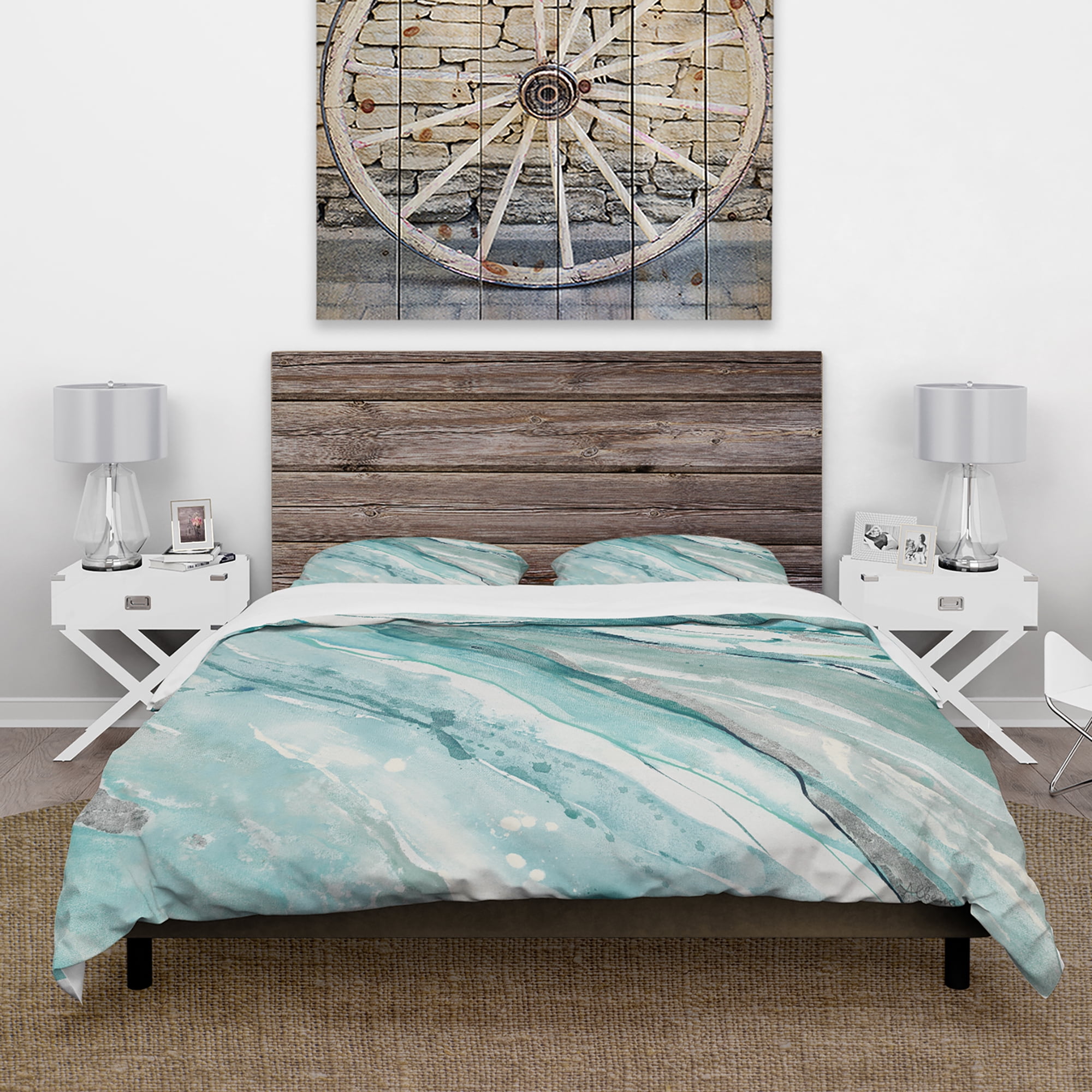 Designart 'Silver Springs II Blue Green' Farmhouse Duvet Cover Set