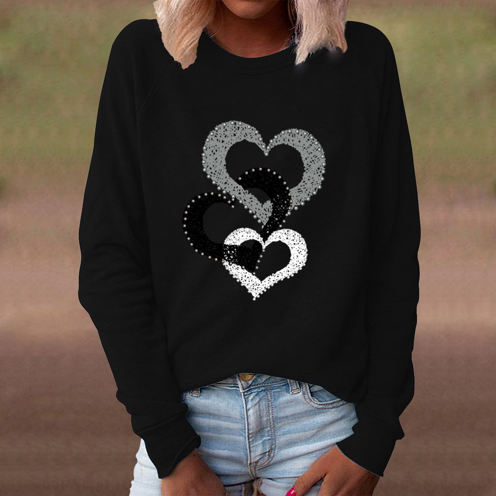 Valentines Day Shirts For Womens Cross Love Print O Neck Loose Sweater ...