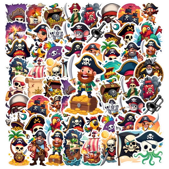 35pcs-50pcs Pirate Stickers Funny Stationery Stickers Skull Kids Stickers Adventure Treasure Kids Stickers for Laptops Notebooks Suitcases