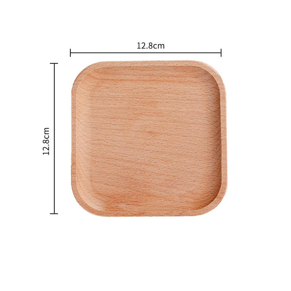 GLFILL Wooden Plate Bamboo Tray Cup Mat Wood Saucer Food Dish Dessert Candy Tray