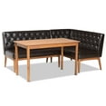 thumbnail image 2 of Baxton Studio Riordan Mid-Century Modern Dark Brown Faux Leather Upholstered and Walnut Brown Finished Wood 3-Piece Dining Nook Set, 2 of 10