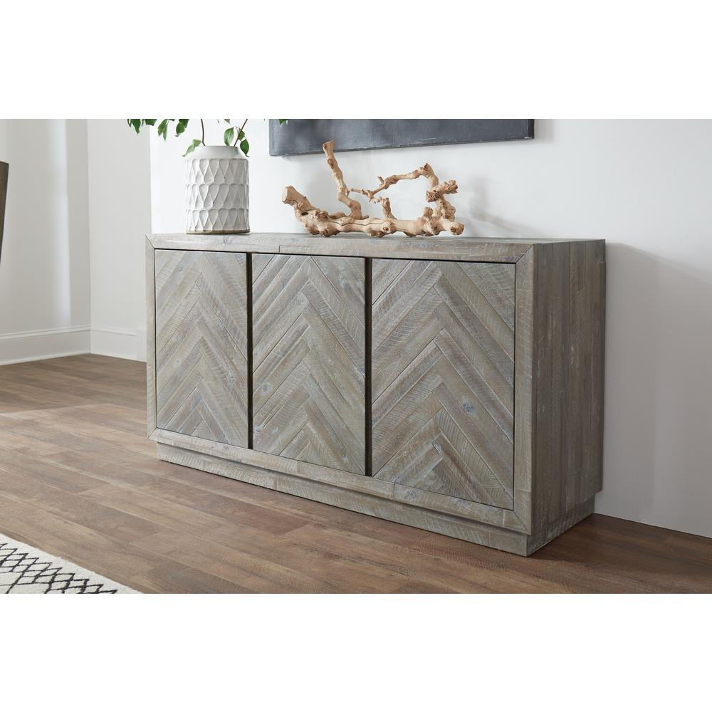 Herringbone Pattern Wooden Sideboard with Three Door Rustic