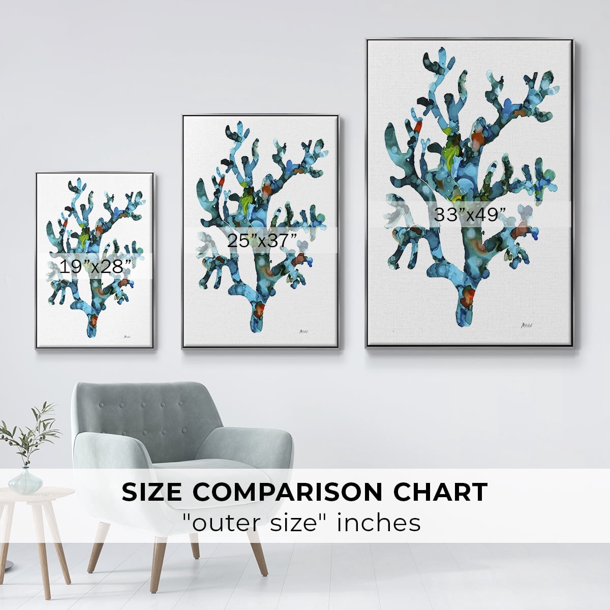Sea Coral I Framed Premium Gallery Wrapped Canvas - Ready to Hang - 27 x 41 - Silver Floating Frame