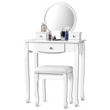 Costway Vanity Set W Oval Mirror 3 Drawers Girls Makeup Dressing