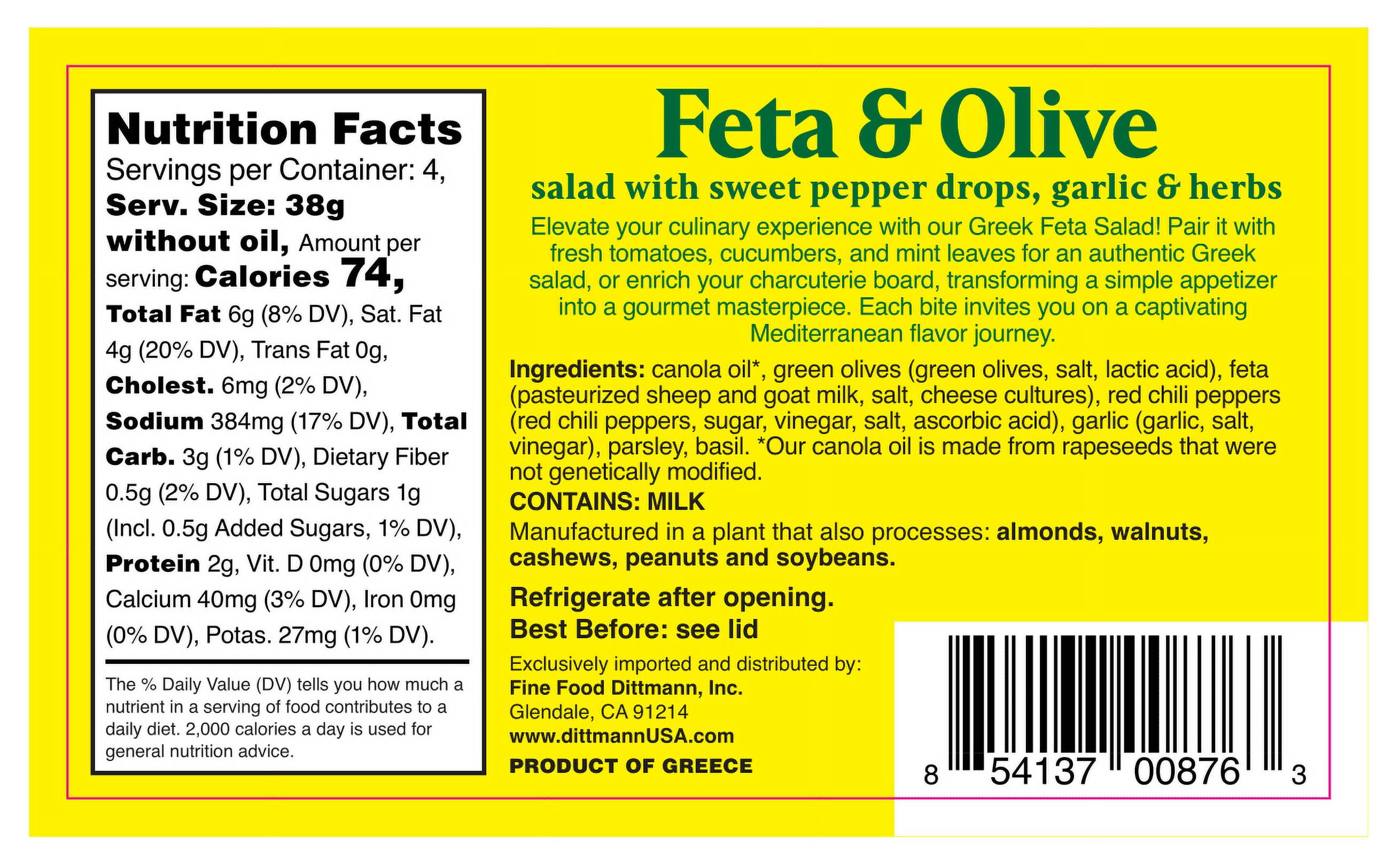 Fine Food Dittmann Greek Feta with Queen Olives and Sweet Pepper Drops Marinated with Herbs