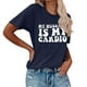 thumbnail image 2 of Gibobby Blusa de Trabajo de Manga Corta Camiseta manga corta con estampado letras y cuello redondo suelto grande color sólido para mujer(Azul,CH), 2 of 3