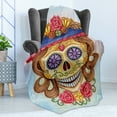 thumbnail image 4 of Day of the Dead Soft Flannel Fleece Throw Blanket, Lady Mommy Skull Head with Flower Hat Spanish and Mexican Art Print, Cozy Plush for Indoor and Outdoor Use, 50" x 60", Multicolor, by Ambesonne, 4 of 5