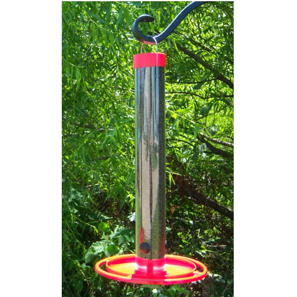 14” Clear Hanging Cylindrical Tube Bird Feeder and Red Tray Walmart