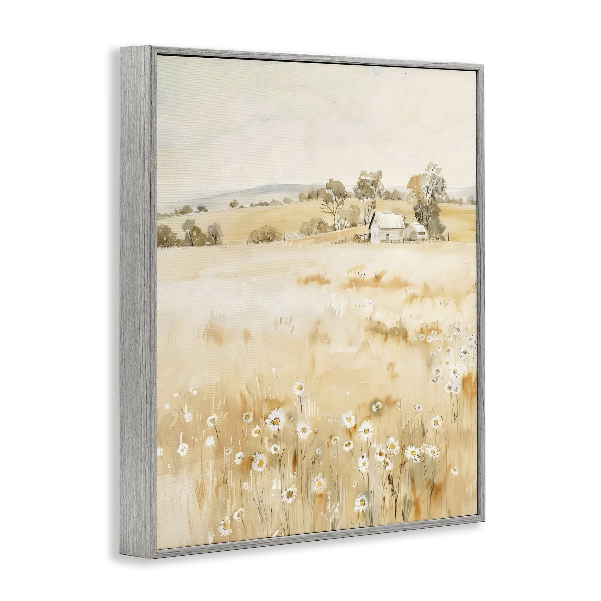 Stupell Industries Farm Country Meadow with Daisies Gray Framed Giclee Art, design by Creative Studio