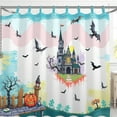 thumbnail image 1 of Whimsical Halloween Shower Curtain with Spooky Castle & Bats - Festive Decor, 1 of 5