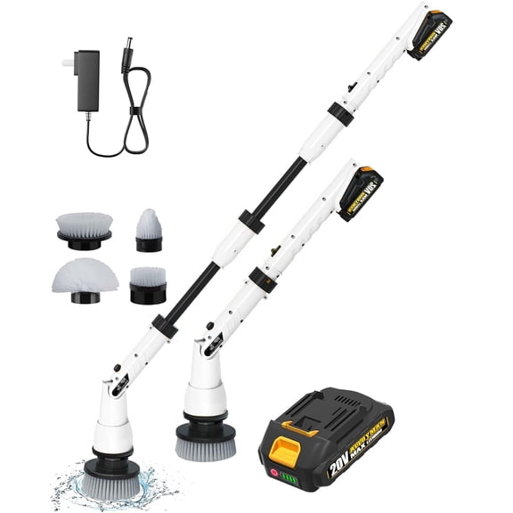 Dufuls Electric Spin Scrubber 4 Replacement Head 1.5H Bathroom Scrubber Dual Speed with Extension Arm for Bathtub Grout Tile Floor
