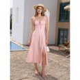 thumbnail image 5 of Pink Lace-Up Front Slit Thigh Shaping Ruched Camisole Maxi Dress, 5 of 7