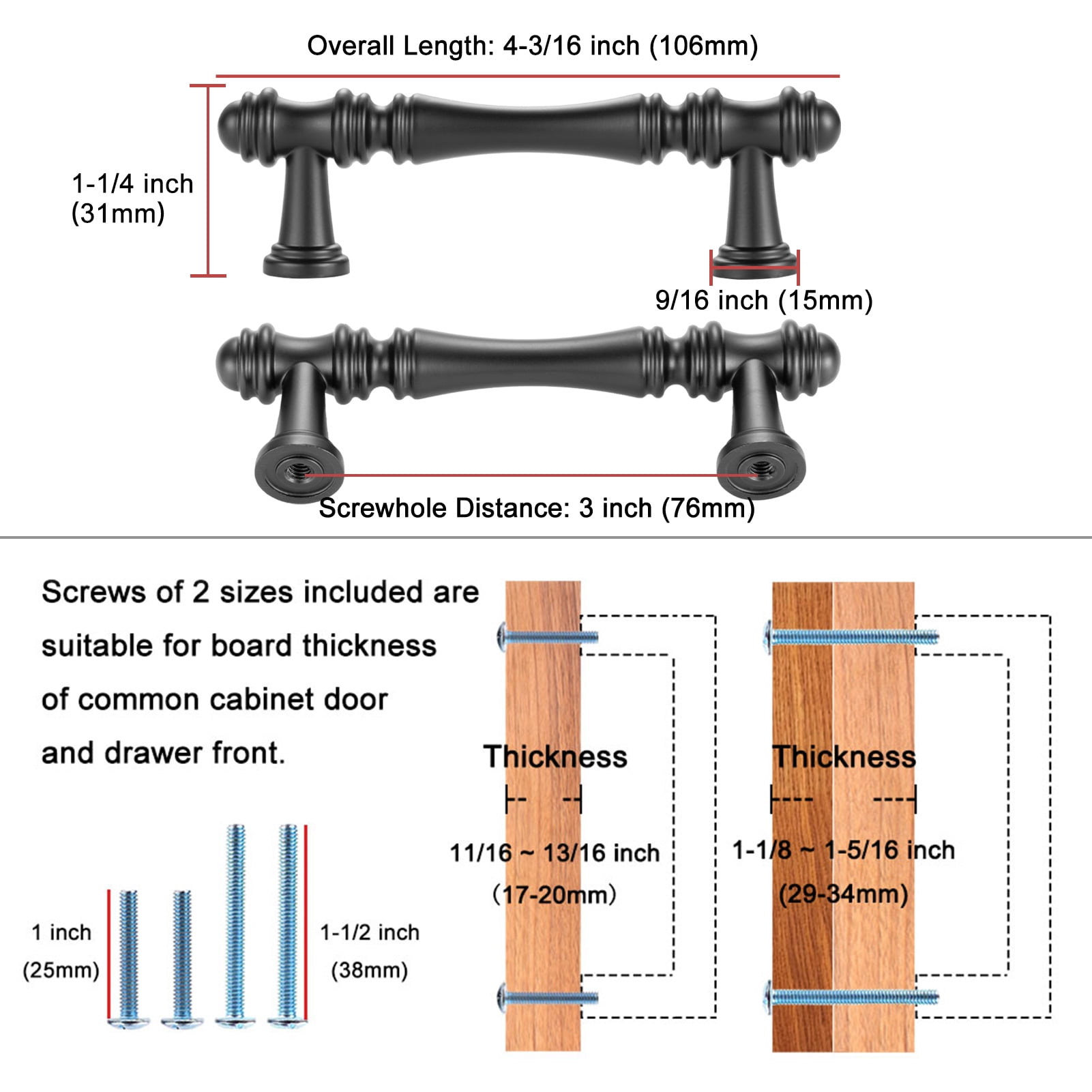 KOOFIZO 10 Pack Classical Cabinet Pull - Brushed Gold Furniture Handle, 3 Inch/76mm Screw Spacing