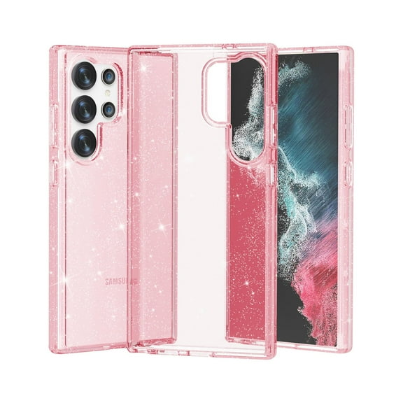 Compatible with Samsung Galaxy S24 Ultra Case, Clear Glitter Soft TPU Shockproof Protective Bumper Cover, Sparkle Bling Sparkly Cute Slim Women Girls Phone Case for Samsung S24 Ultra, Pink