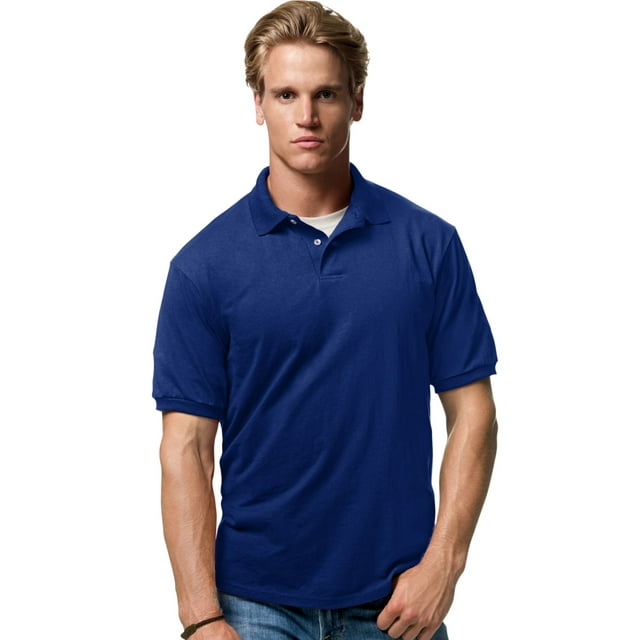 Hanes Cotton-Blend Men`s Jersey Polo, L, Deep Royal