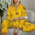 thumbnail image 6 of Honeii Sun Flowers print Women's Pajama Sets Long Sleeve Button Down Sleepwear Nightwear Soft Pjs Lounge Sets-Small, 6 of 7