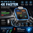 thumbnail image 2 of 54W Bluetooth 5.3 Car Adapter Charger 3-Port Fast Charging [PD36W & QC3.0 20W], Wireless Radio FM Transmitter with Deep Bass Player, LED Backlit, Hands-Free Calling, Support USB Drive,Black, 2 of 7