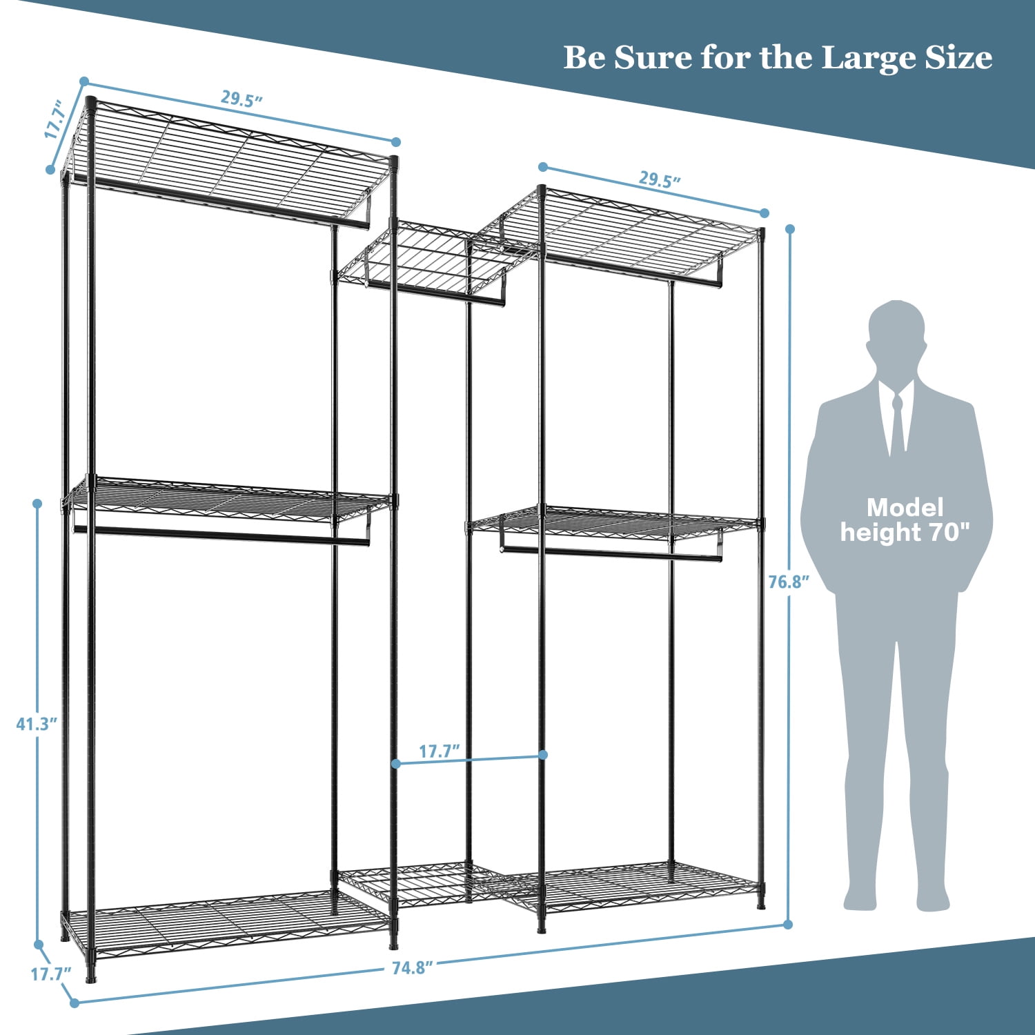 Buy Raybee 74.8W * 17.7D *76.8H Clothes Rack with Shelves Metal Closet ...