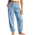 thumbnail image 3 of Women's Cotton Straight Leg Pants with Pockets, Mid Elastic Waist Casual Trousers, Pockets Solid Color Dressy Pants for Women, Casual Business Lounge Outdoor Wear, Capri Pants, 3 of 6