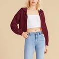 thumbnail image 5 of SDNall Cropped Zip Up Hoodie Casual Corduroy Zip-Up Pocket Shirt Hooded Sweatshirt Cropped Jacket Cropped Hoodie (Wine, Sizes S-XL), 5 of 9