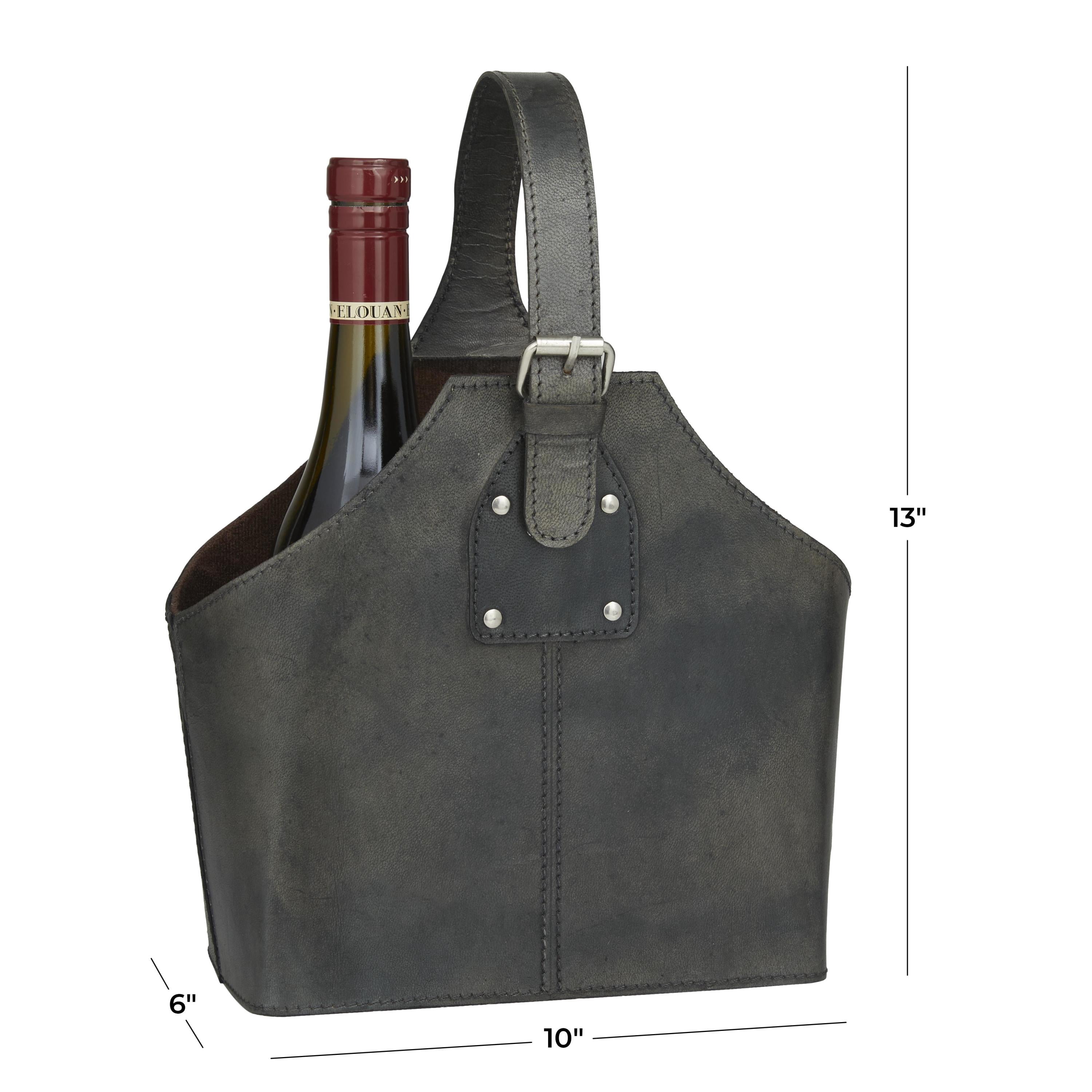 DecMode 10" x 13" Dark Blue Leather Handmade 2 Bottle Wine Holder with Carrying Handle, 1-Piece