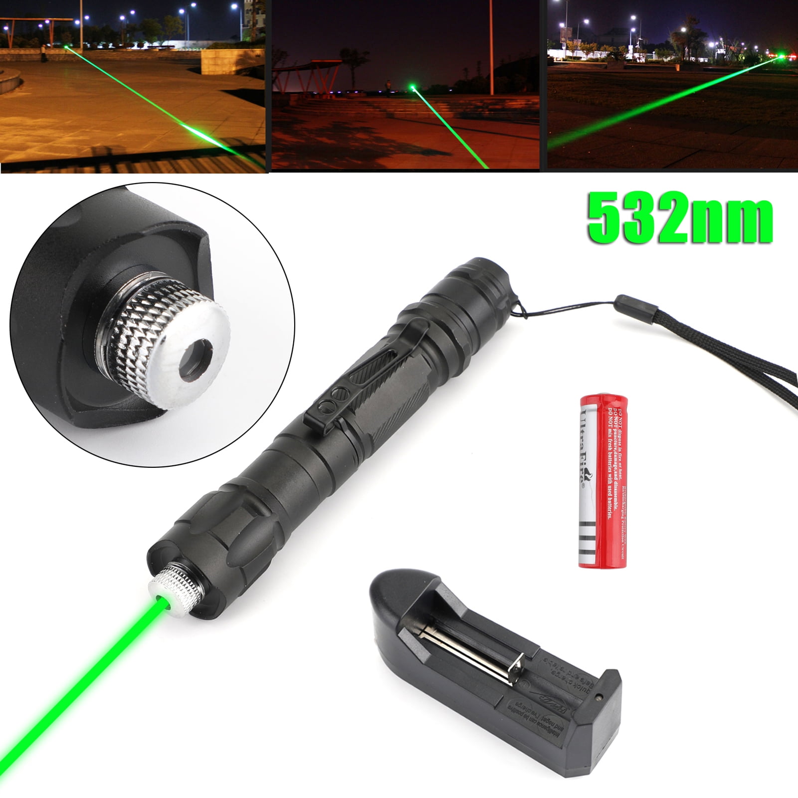 2PCS 900Miles Laser Pointer Pen Red/Green Lazer Visible Beam Star Cap Belt Clip 